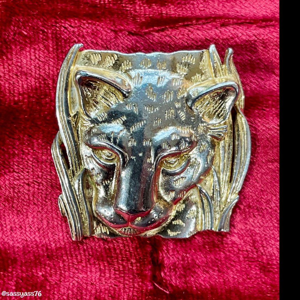 ▪️VTG▪️JJ JONETTE▪️1986 Stamped Safari Cat Square Brass Pierced Earrings - Picture 4 of 6